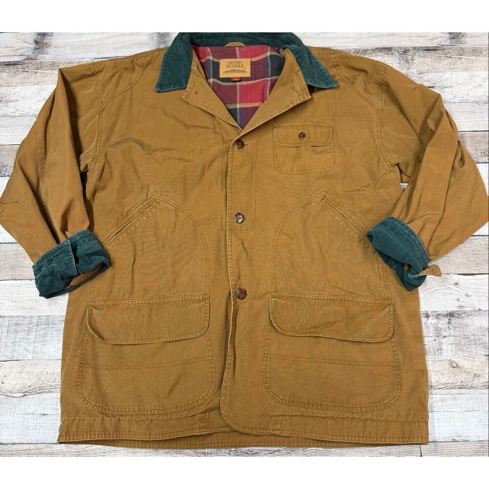 VTG High Sierra Brown Duck Canvas Hunting Chore Barn Coat Plaid Lined Corduroy